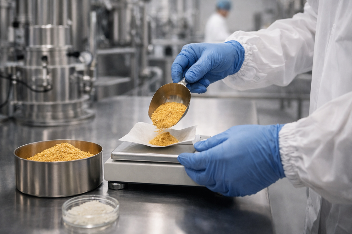 A scoop of OGX powder being measured